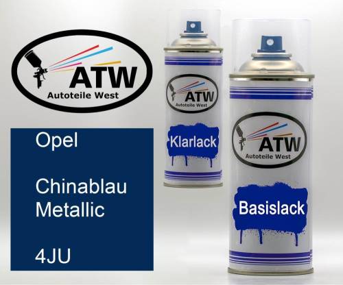 Opel, Chinablau Metallic, 4JU: 400ml Sprühdose + 400ml Klarlack - Set, von ATW Autoteile West.